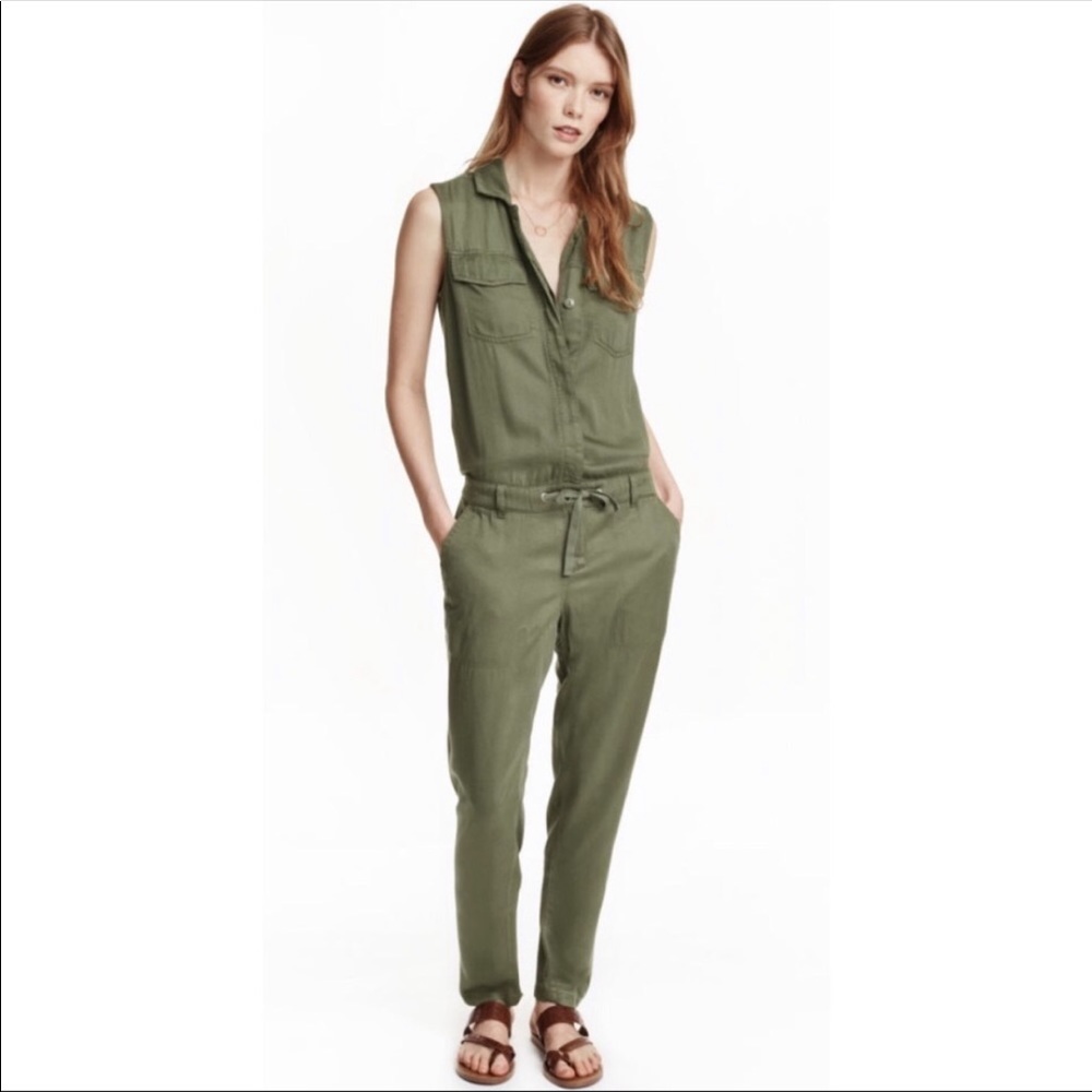 H&M Army Green Utility Sleeveless Jumpsuit Small
